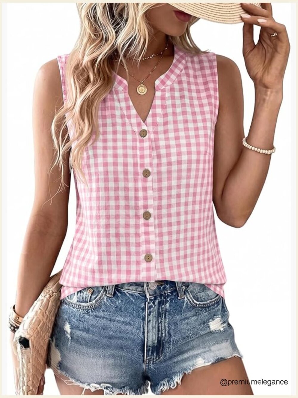 Sleeveless V-Neck Button Down Tank Top Blouse